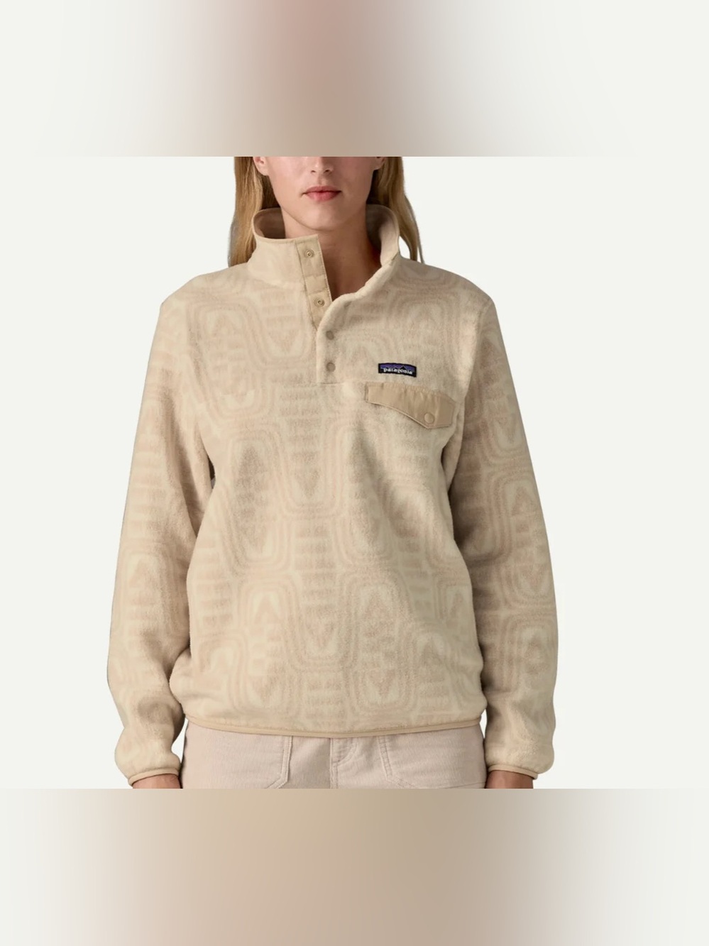 Patagonia Synchilla Snap-T Fleece Pullover Dyno White Tan Cream Print Small S